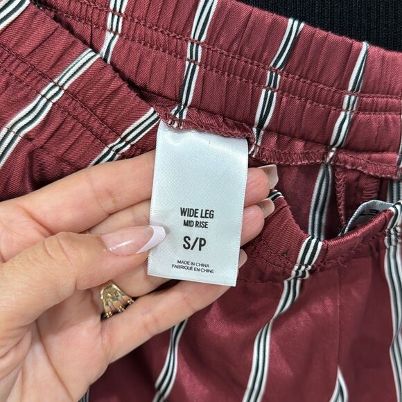 Express Women Pants Wide Leg Burgundy Red White Black Strip Small Stretch Waist - Picture 3 of 8